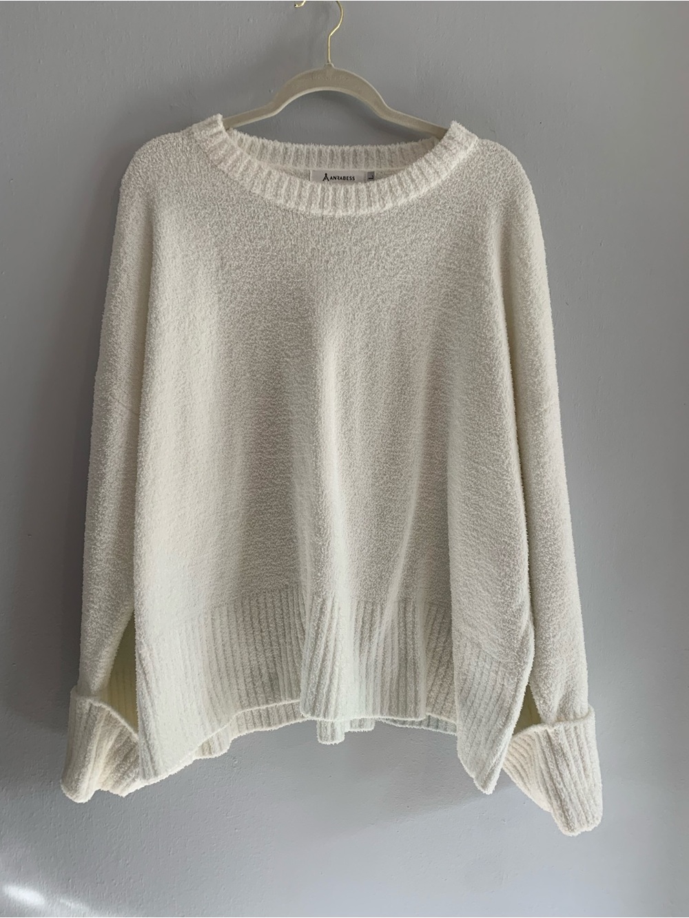 ANRABESS Relaxed Cream Crewneck Sweater